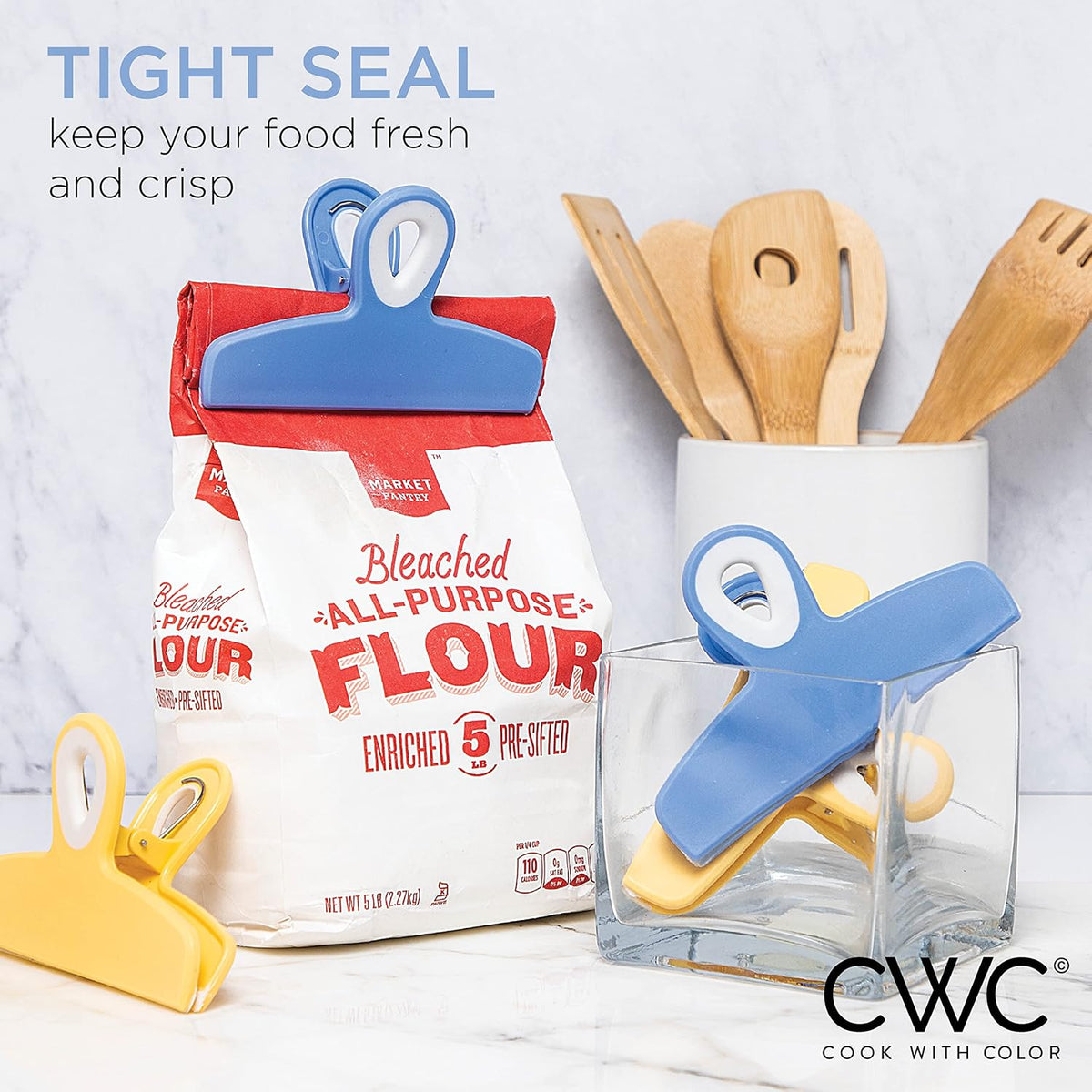 COOK WITH COLOR Bag Clips - Heavy Duty Chip Clip and Refrigerator Magnet Clips for Food Storage