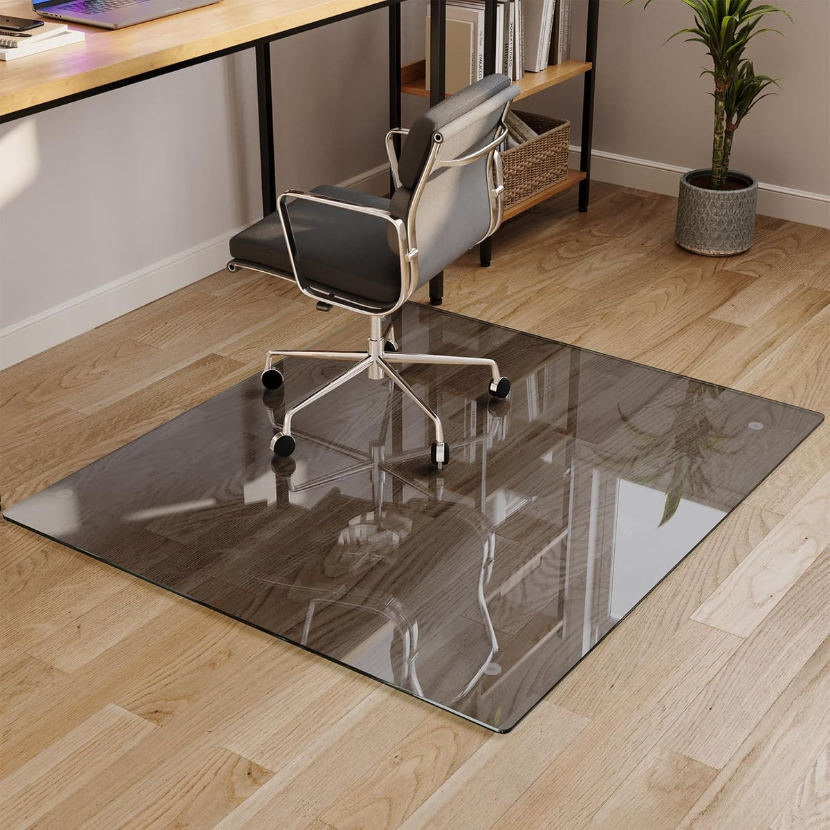 Koonmi Tempered Glass Chair Mat for Hardwood Floors & Carpets, 42" x 48“ Grey Heavy Duty Office
