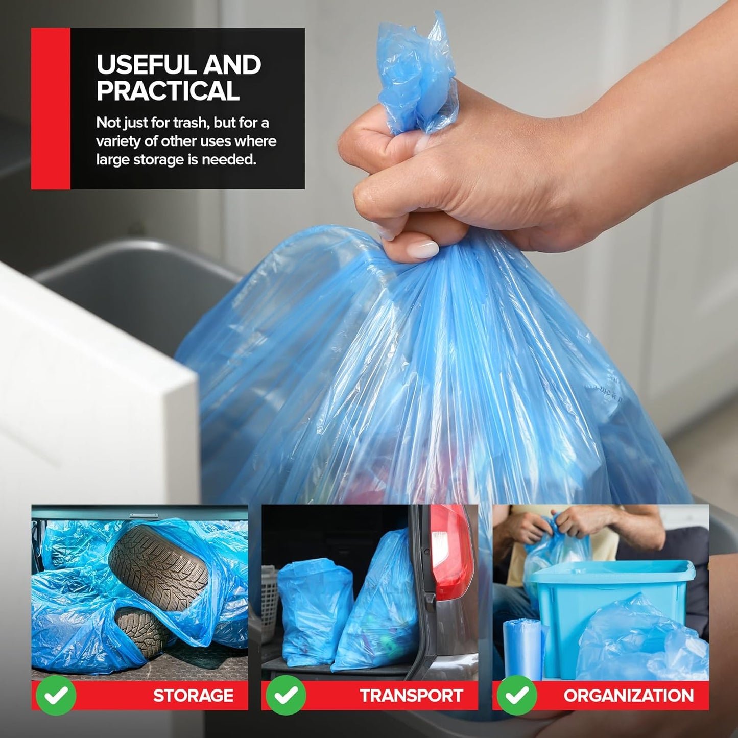 Heavy-Duty Blue Recycling Bags, 60-Pack Blue Garbage Bags For Recycling | 33-Gallon Capacity|