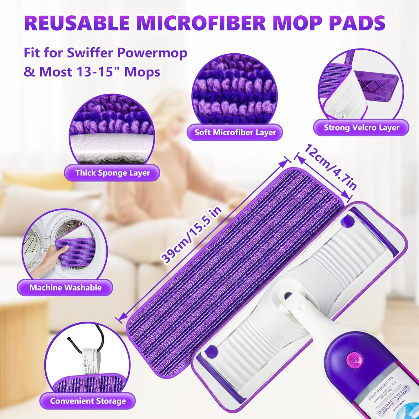 Microfiber Mops for Floor Cleaning - BPAWA Flat Floor Mop with 4 Reusable Washable Pads fit for