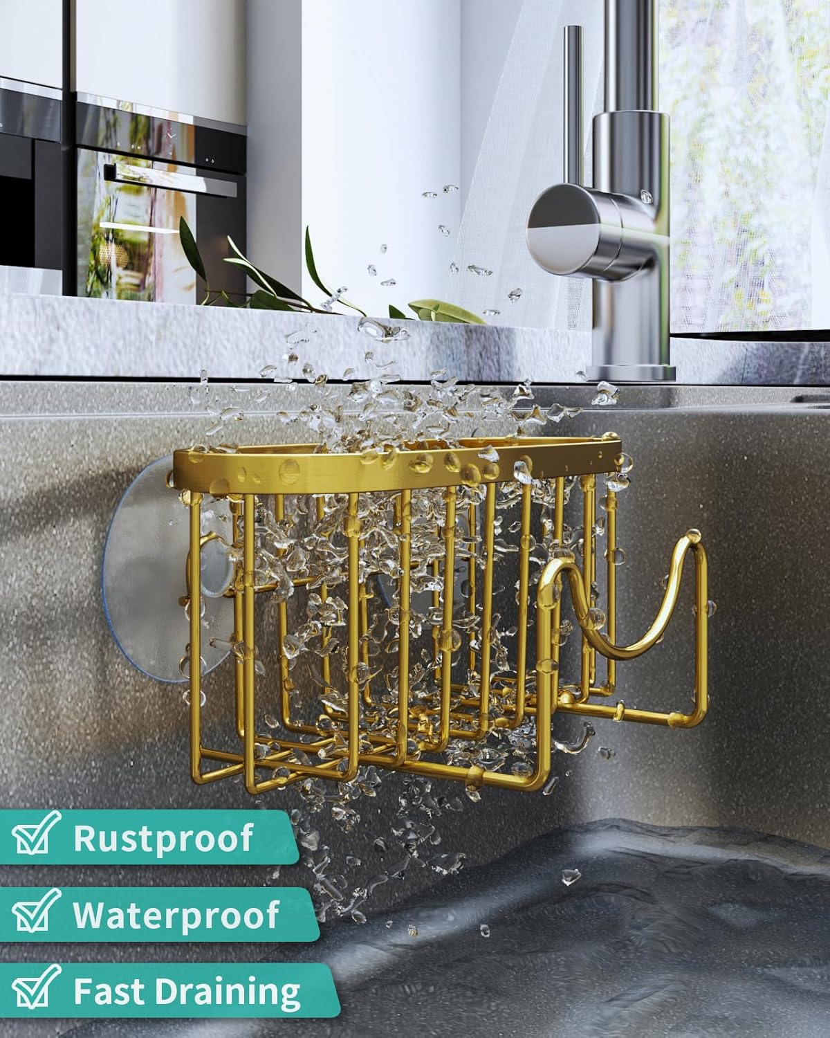 HapiRm Multifunctional Sponge Holder - 2 Installation Methods Sink Caddy with Unique M-shaped