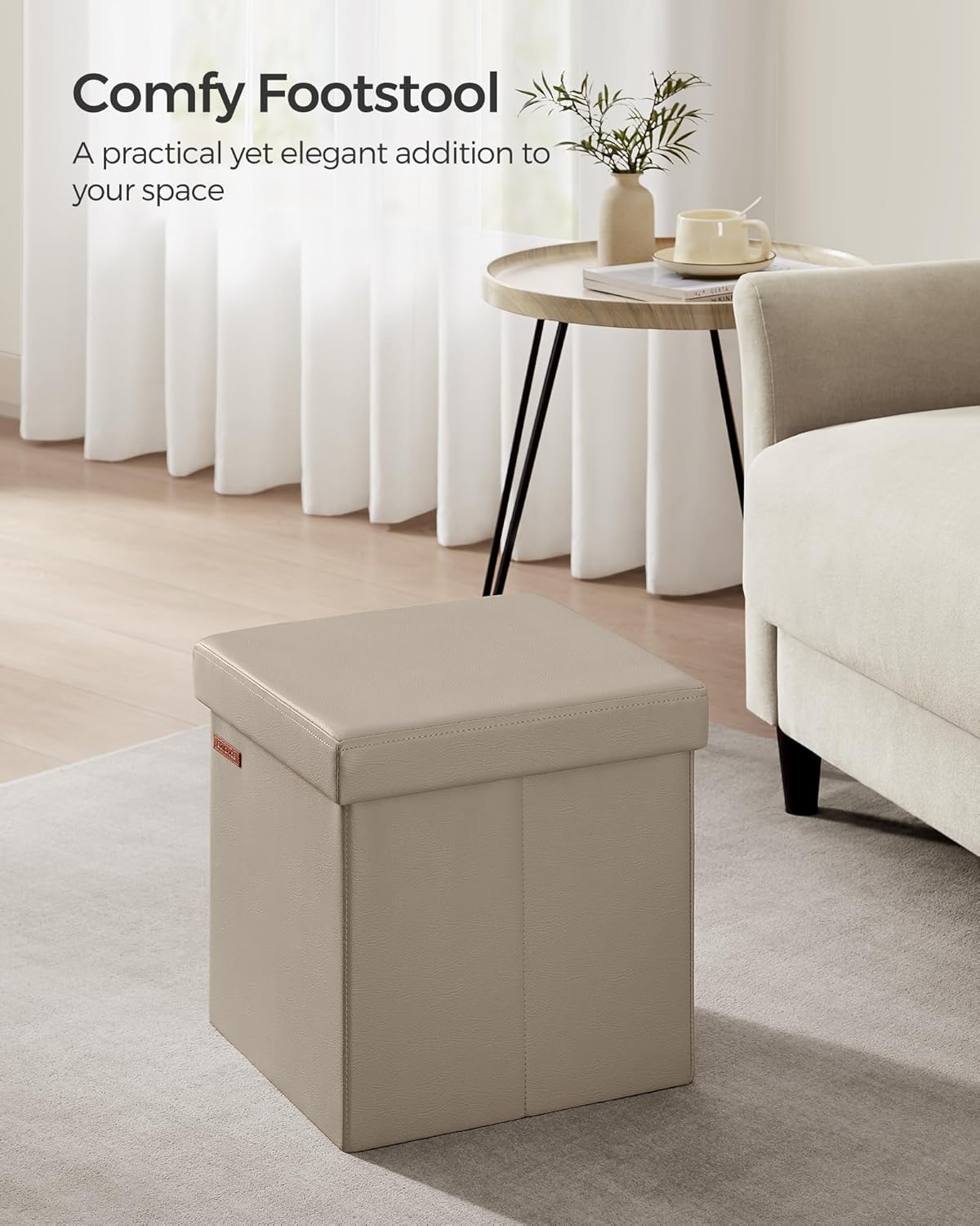 SONGMICS Mazie Collection - 15 Inches Ottoman with Storage, Footstool, Storage Ottoman, Load 660