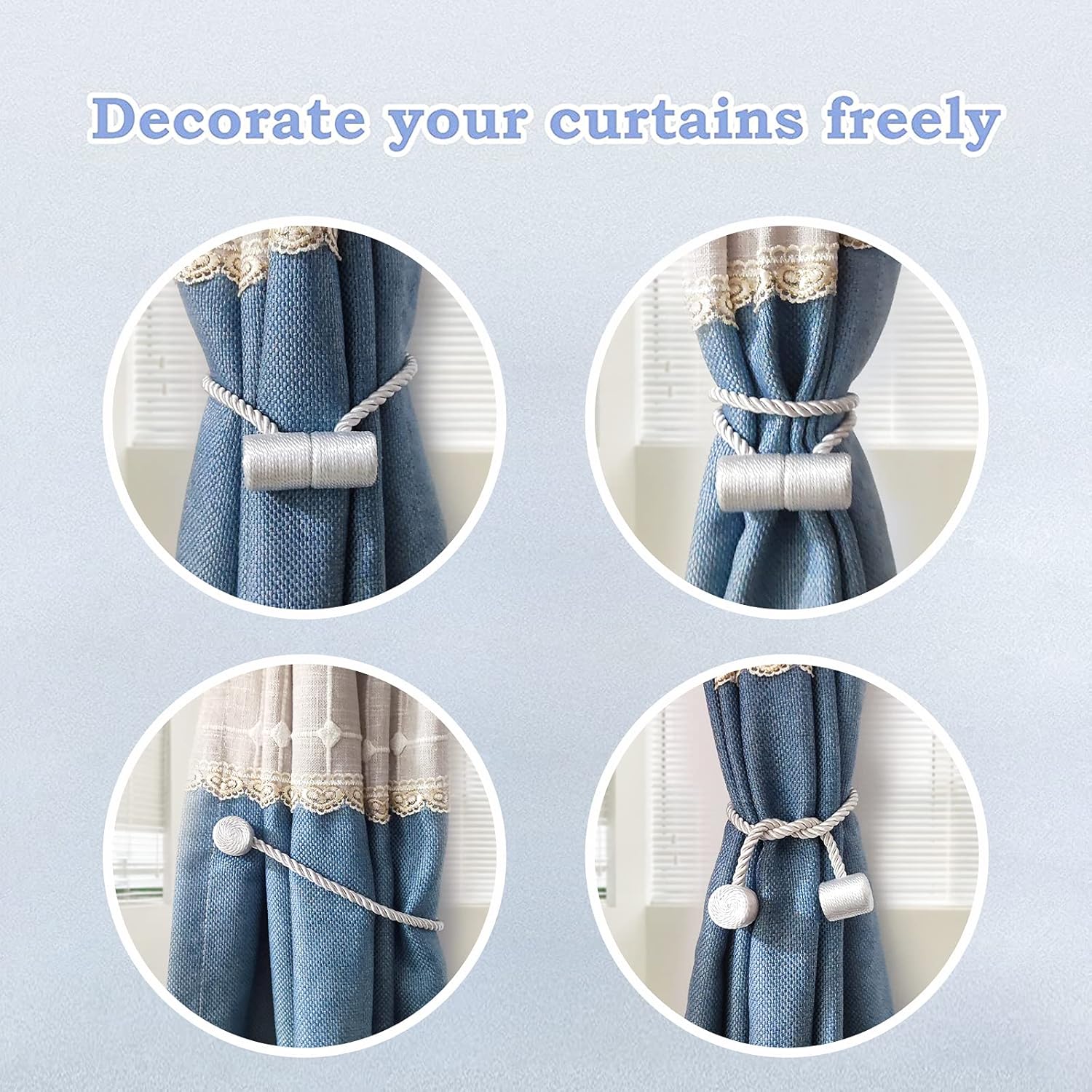 Hion Magnetic Curtain Tiebacks White 2pcs, Curtain Tiebacks Buckles Holdbacks Holders Hooks Clip