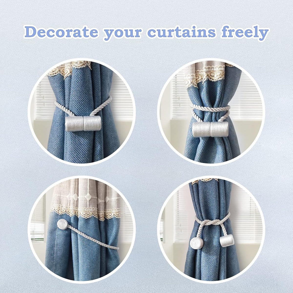Hion Magnetic Curtain Tiebacks Black 2pcs, Curtain Tiebacks Buckles Holdbacks Holders Hooks Clip