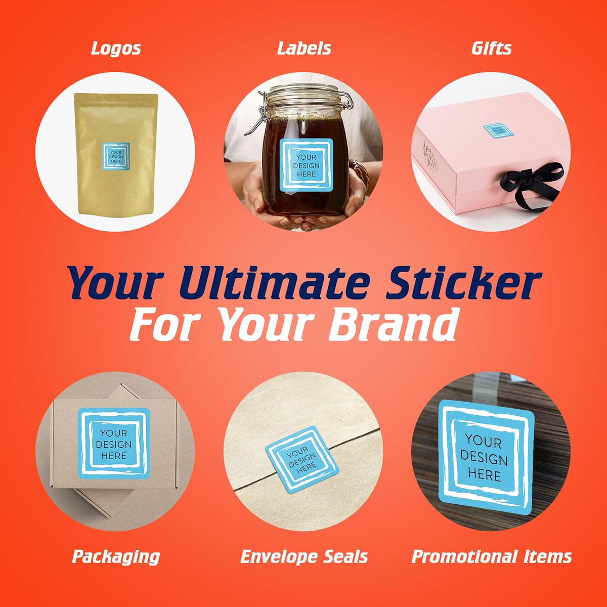100 Custom Vinyl Stickers - Upload Your own Image, Text, Design, Logo - Personalized Logo Labels