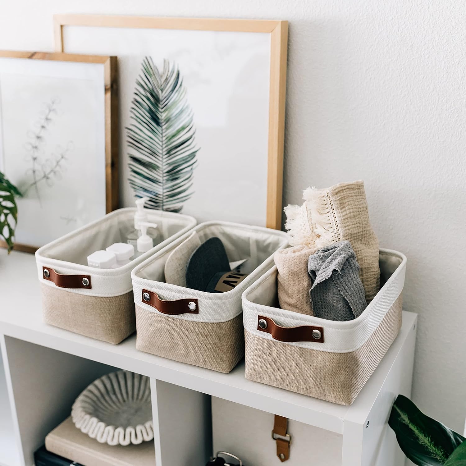 OrganiHaus Small Fabric Storage Baskets for Shelves 3 Pack, 12x8in Closet Storage Bins for Shelves
