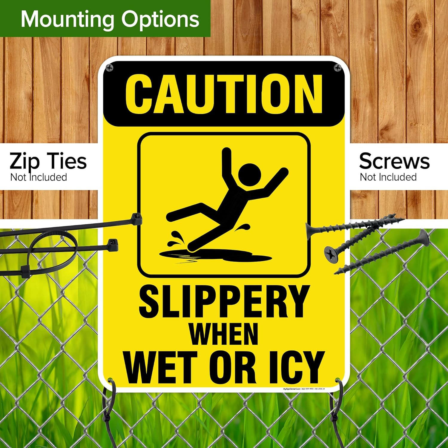 Caution Slippery When Wet Sign or ICY Sign, 18"x24" Polyethylene, Indoor/Outdoor Use, USA MADE By