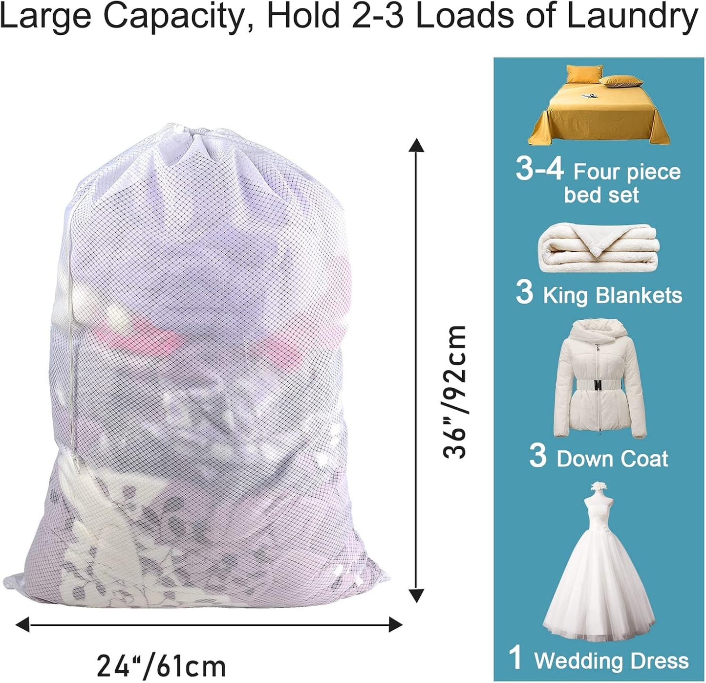 Polecasa Diamond Mesh Laundry Bags, 2Pcs 24 x 36 inches Heavy Duty Mesh Laundry Bag with ID Tag and