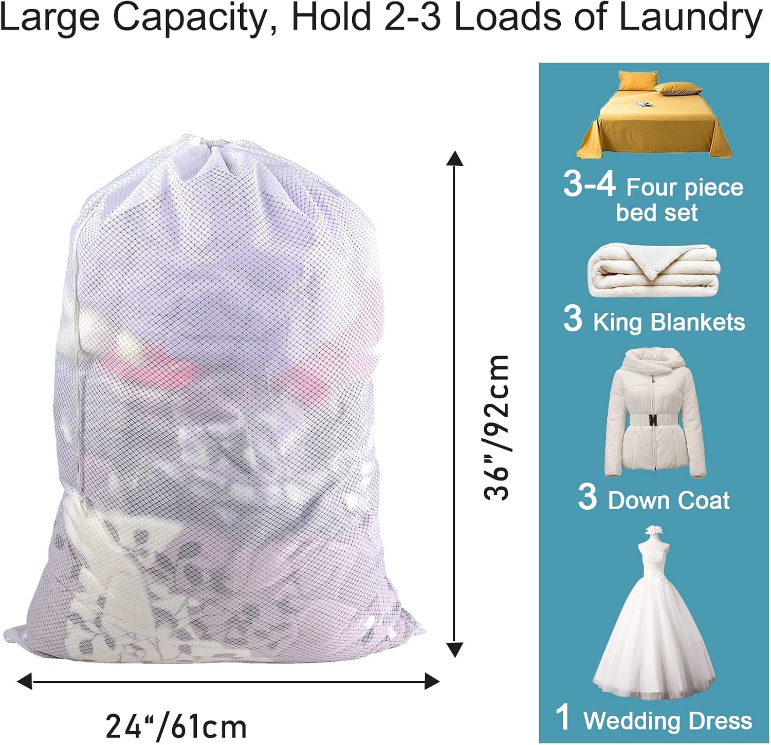 Polecasa Diamond Mesh Laundry Bags, 2Pcs 24 x 36 inches Heavy Duty Mesh Laundry Bag with ID Tag and