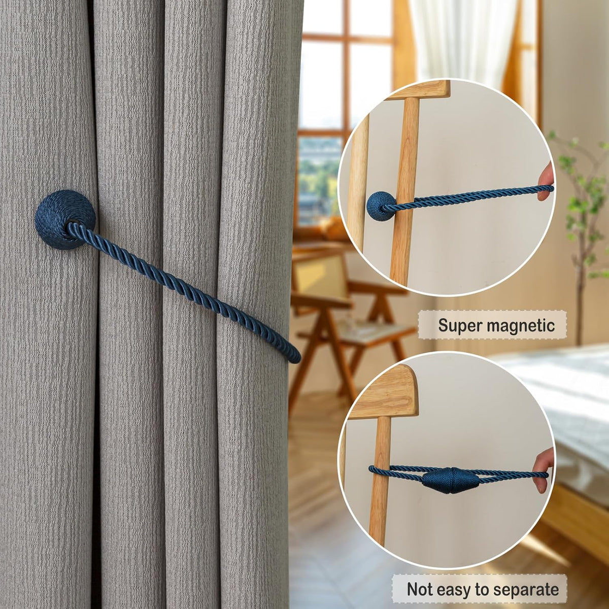 Magnetic Curtain Tiebacks 8 Pack Outdoor Rope Curtain Tie Backs Decorative Window Treatment