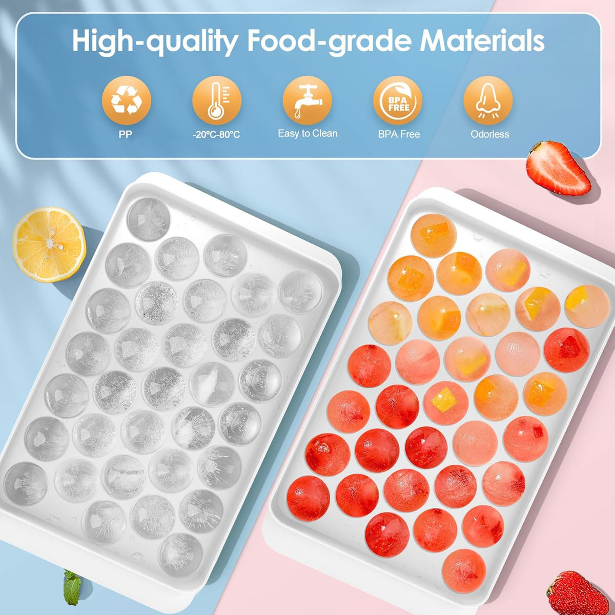 WIBIMEN Ice Cube Tray with Lid and Bin - Round Ice Trays for Freezer with Lid - Ice Cube Trays for