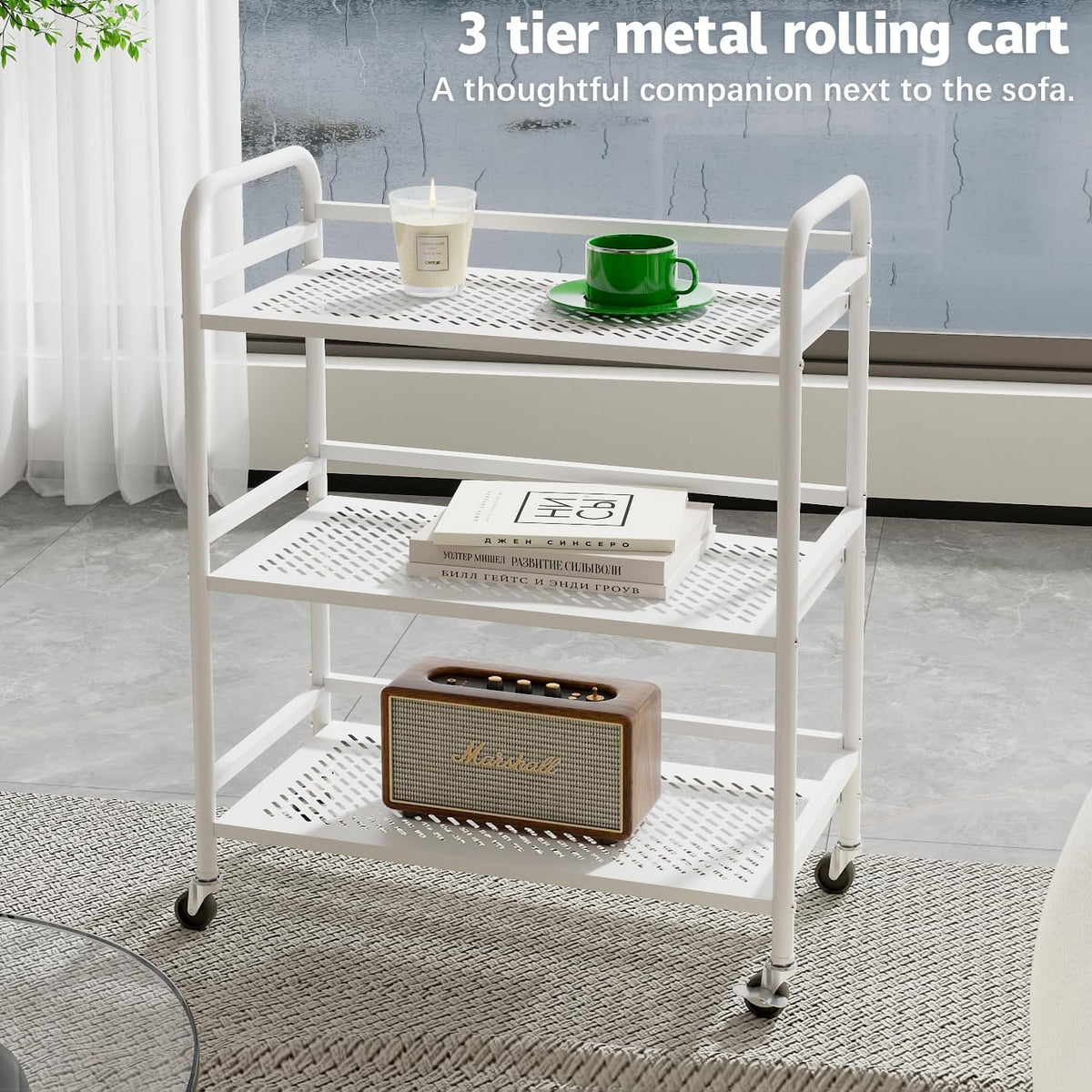 HDANI 3 Tier Metal Rolling Heavy Cart Supports 40 Lbs Per Tier,Rolling Cart with 2 Lockable Wheels