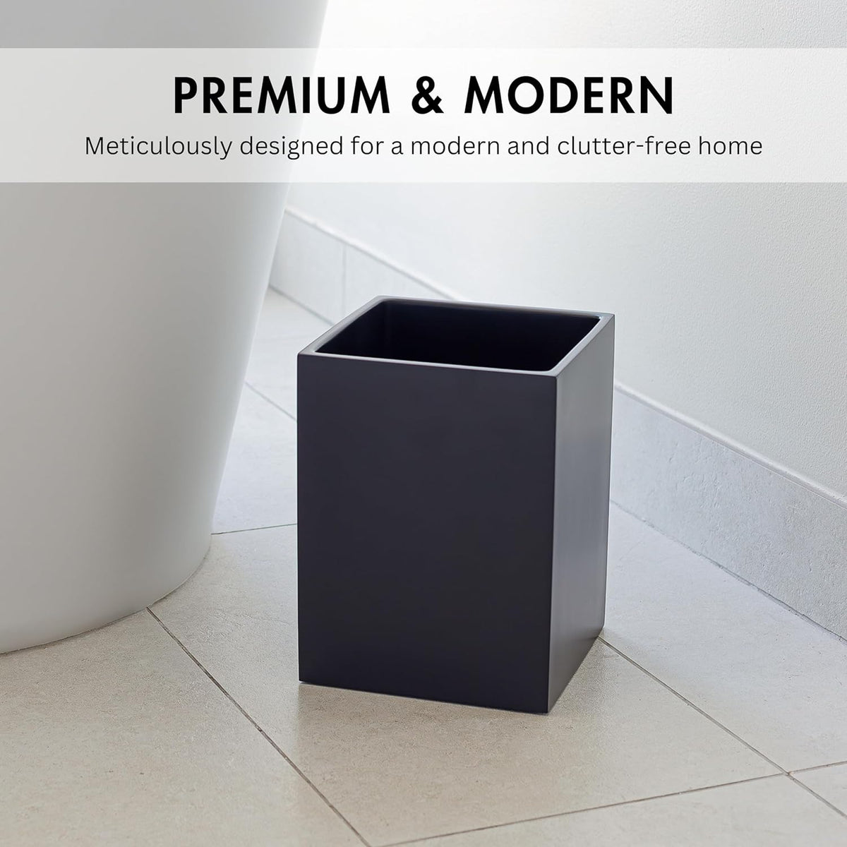 Matte Black Square Small Trash Can, 2 Gallons / 7.5L Garbage Can, Waste Basket for Home, Bathrooms