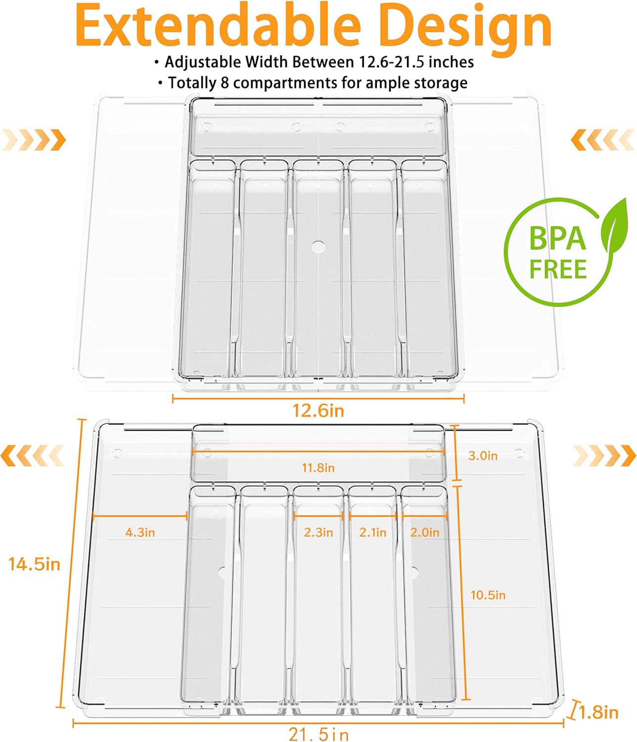 Silverware Drawer Organizer, Expandable Utensil Tray for Kitchen Drawers,BPA Free Flatware and