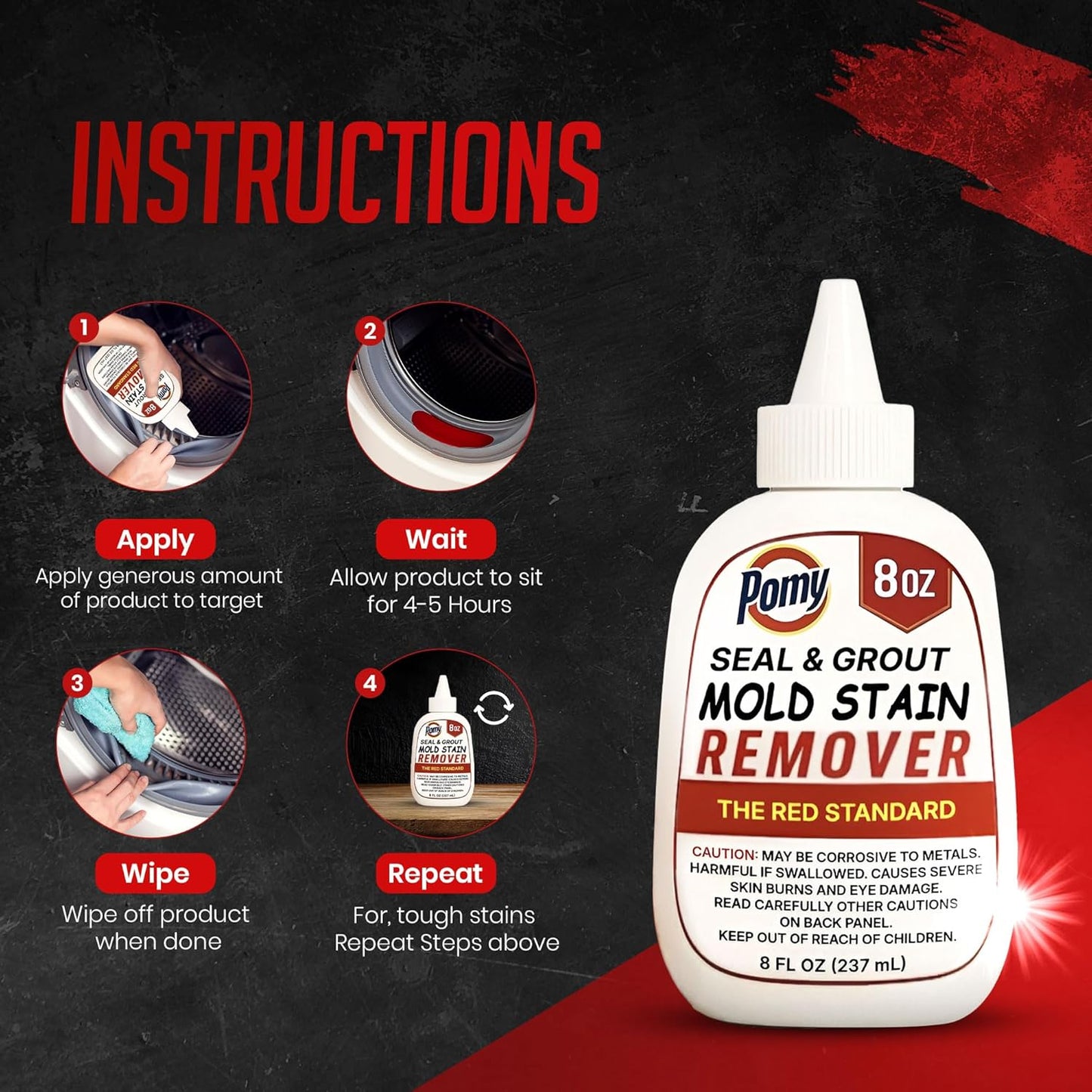Pomy Professional Grade Mold Stain Remover Gel (2 Pack-16 oz Total) Thick No-Run Gel for Shower