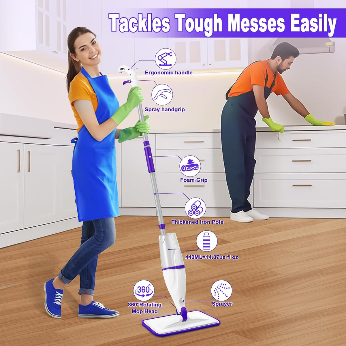 Spray Mop for Hardwood Floor Cleaning: EXEGO Wet Mops with 5 Microfiber Refillable Pads for Swiffer