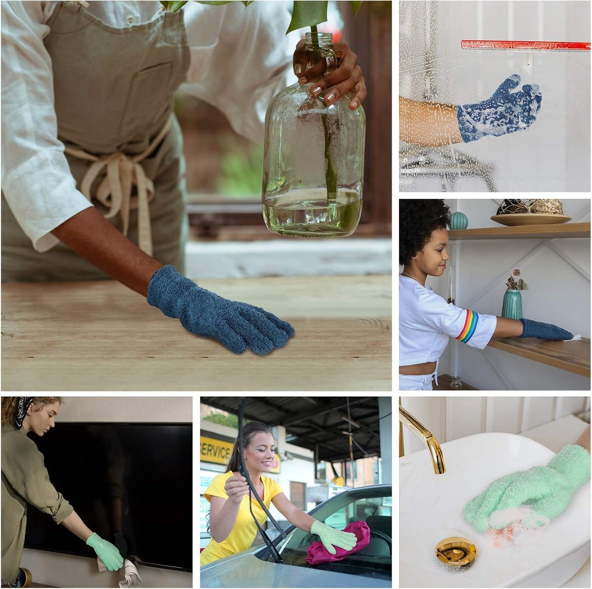 Patelai 2 Pairs Microfiber Gloves for plants Dusting Cleaning Glove Mittens House Cars Blinds
