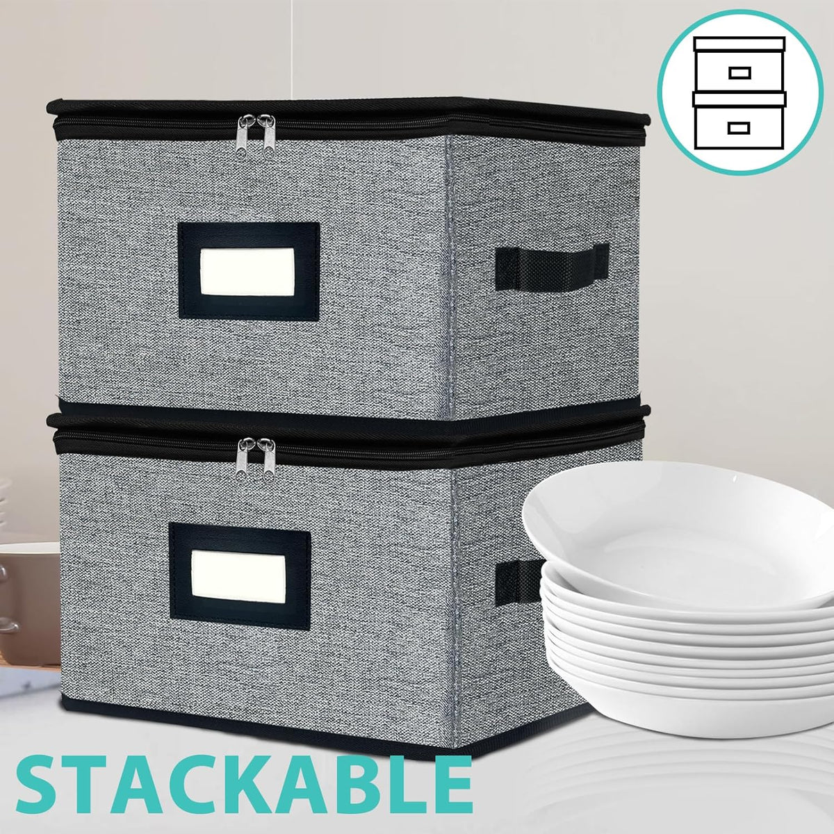 homyfort China Storage Containers - Dinner Plate Storage with Lid, Handles, Hard Shell Dinnerware