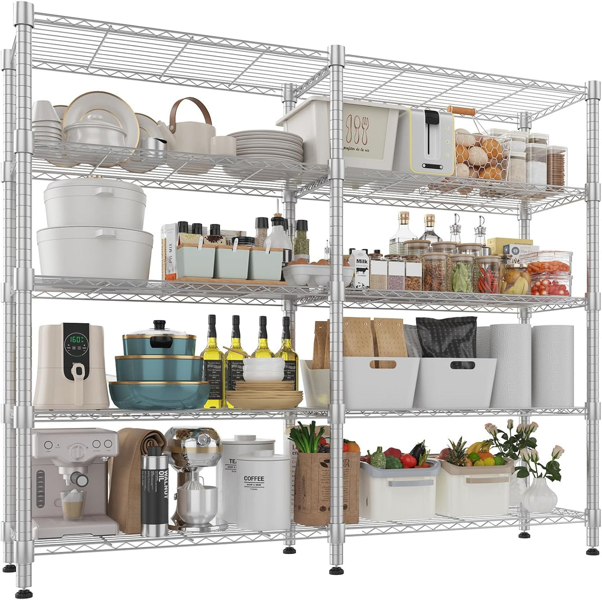 Himimi Storage Shelves-5 Tier Heavy Duty Wire Shelving Unit with Leveling Feet, 1500LBS Adjustable