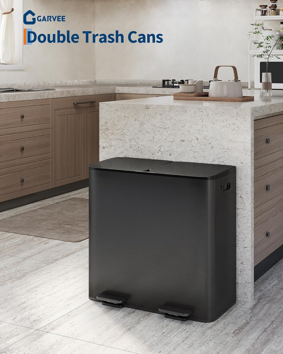 GarveeHome 2 x 10.6 Gallon Stainless Steel Double Trash Can with Lid for Kitchen, Large Dual Trash