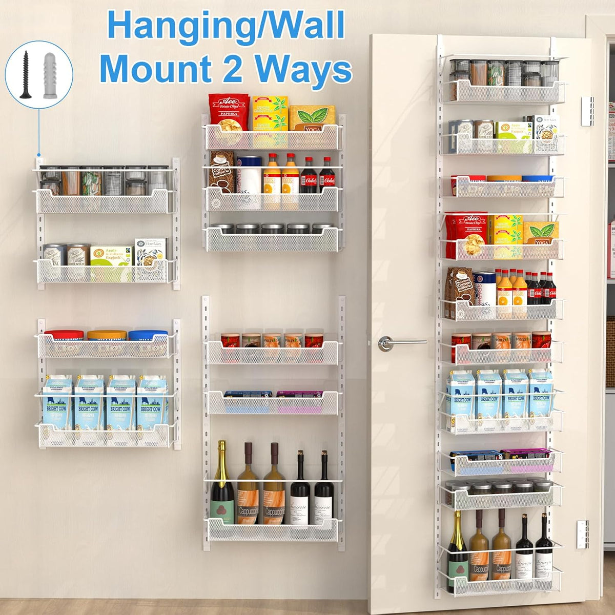 Over the Door Pantry Organizer, 10-Tier Over the Door Organizer with Adjustable Basket, Pantry Door