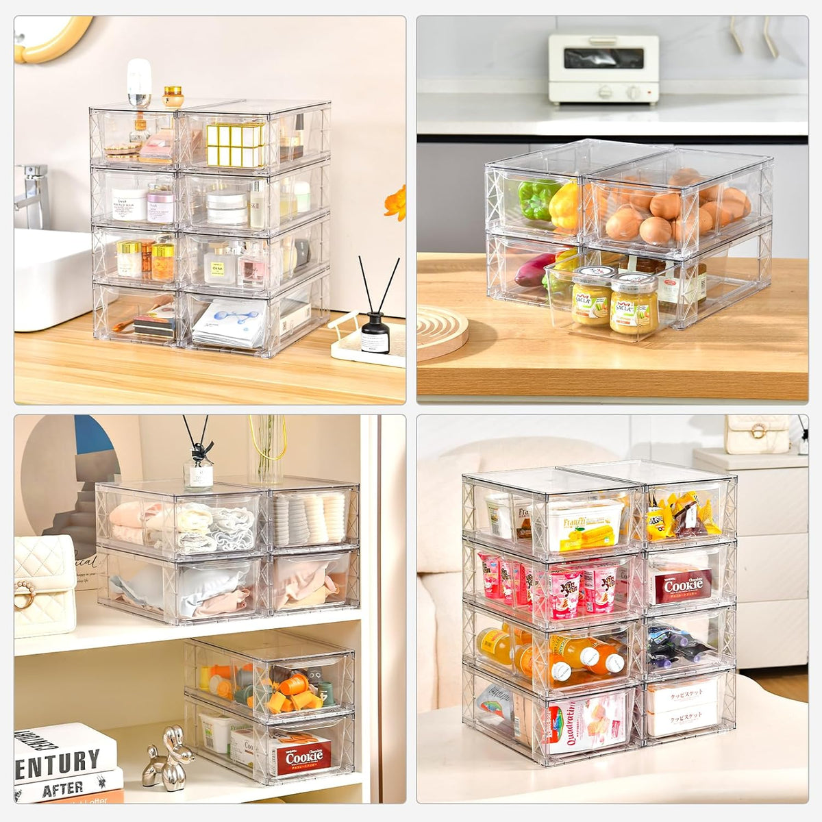 8Pack Clear Stackable Kitchen Storage Organizer,Pantry Organizers and Storage,Foods Organizer Bins