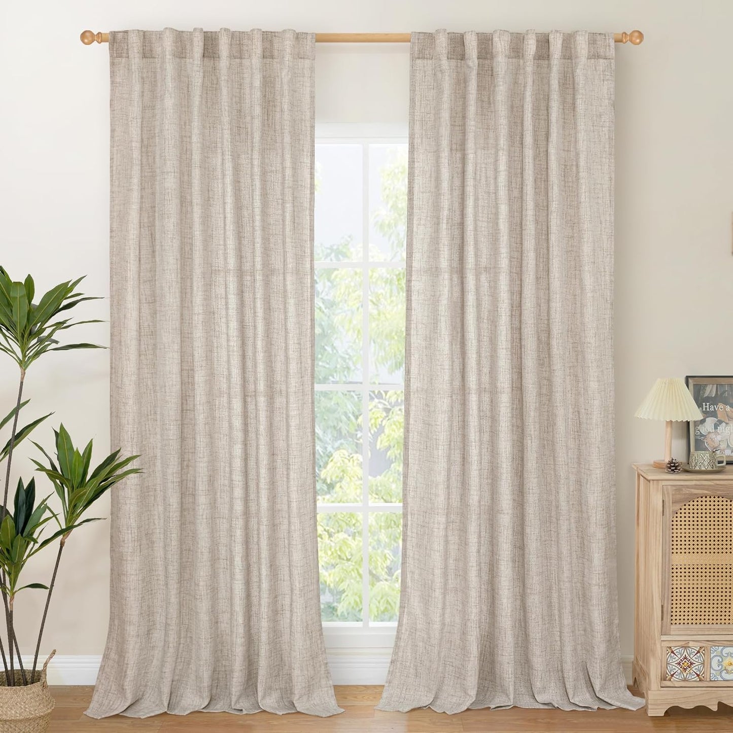 YoungsTex 84 Inch Length Linen Curtains for Living Room 2 Panels - Semi Sheer Drapes with Rod