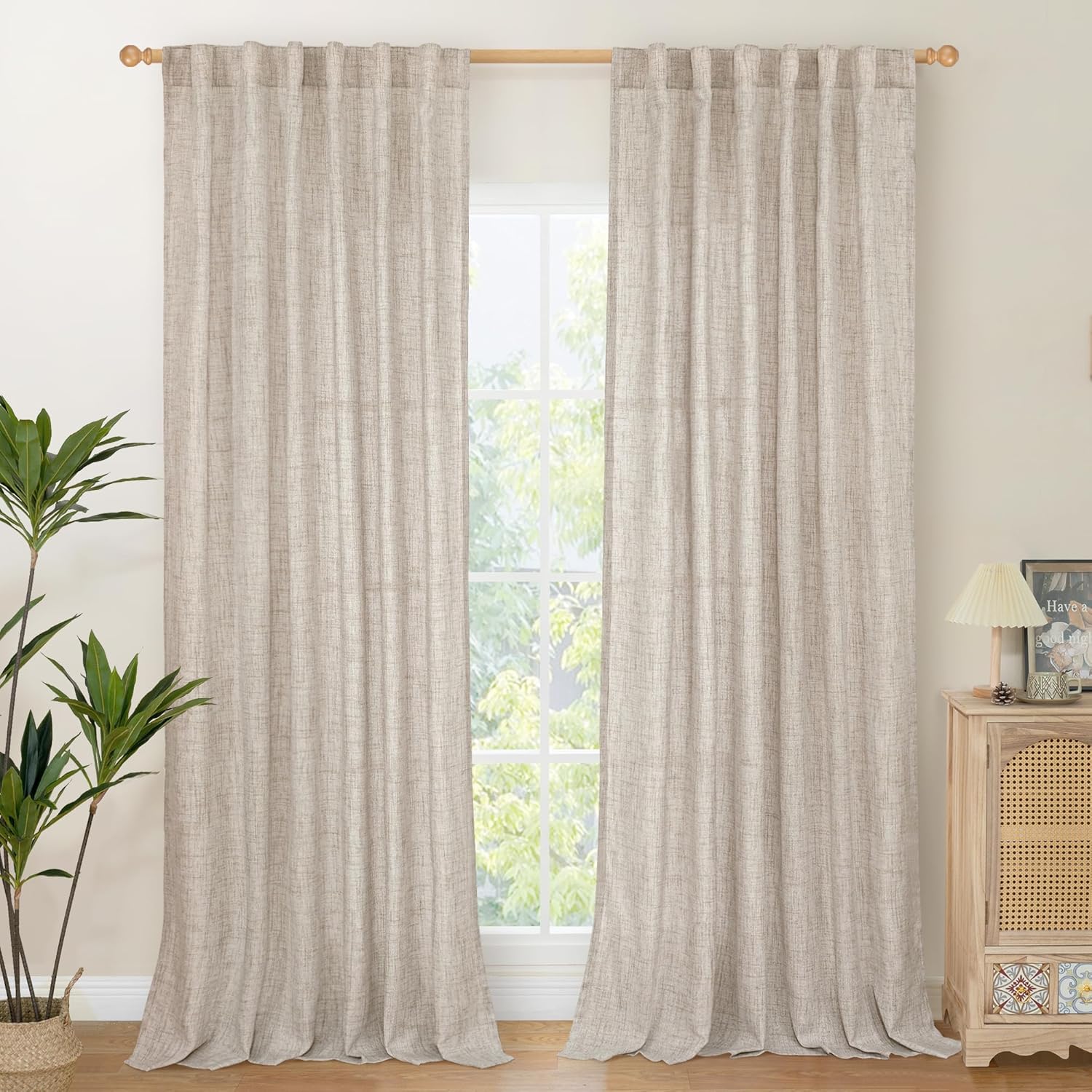 YoungsTex 84 Inch Length Linen Curtains for Living Room 2 Panels - Semi Sheer Drapes with Rod