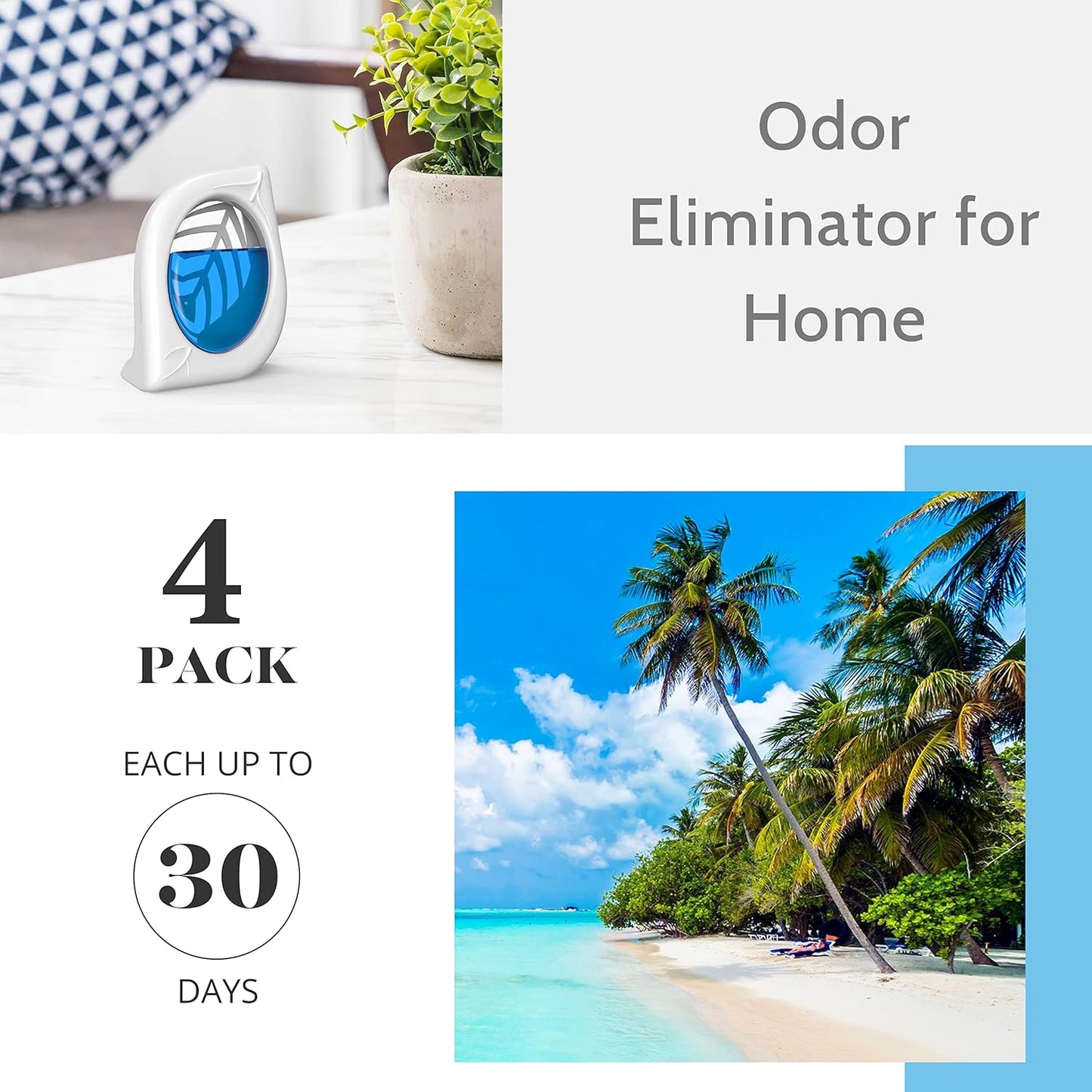 Air Deodorizer, 4 Pack, Ocean Scent, Odor Eliminator for Small Area Closets Bathroom Pets Strong