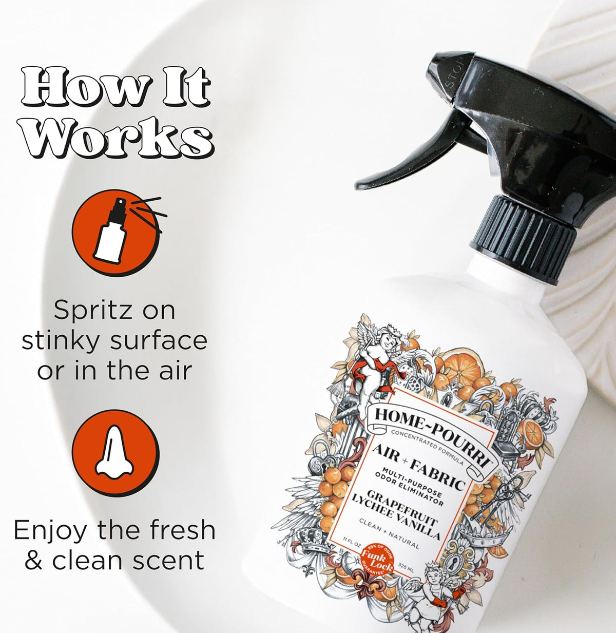 Home-Pourri Air + Fabric Multi-Purpose Odor Freshener Spray, Grapefruit Lychee Vanilla, 11 Fl Oz