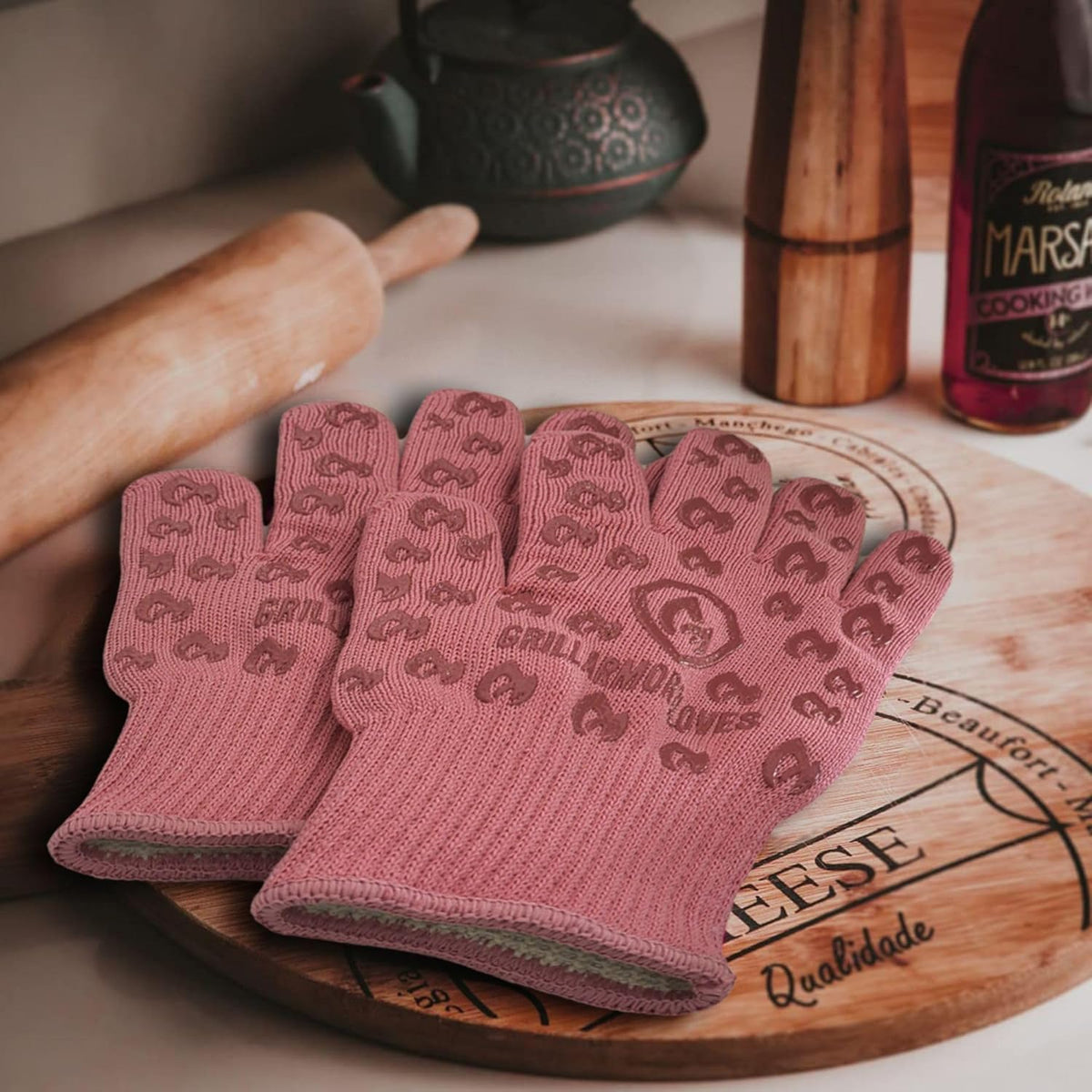 Grill Armor Oven Gloves 932°F Extreme Heat & Cut Resistant Oven Mitts with Fingers for BBQ