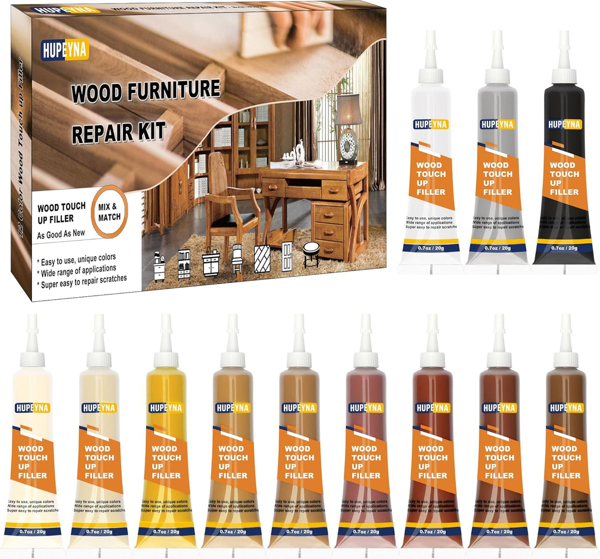 Wood Furniture Repair Kit, 12 Colors Wood Repair Kit, Wood Touch up Fillers, Repair Scratch