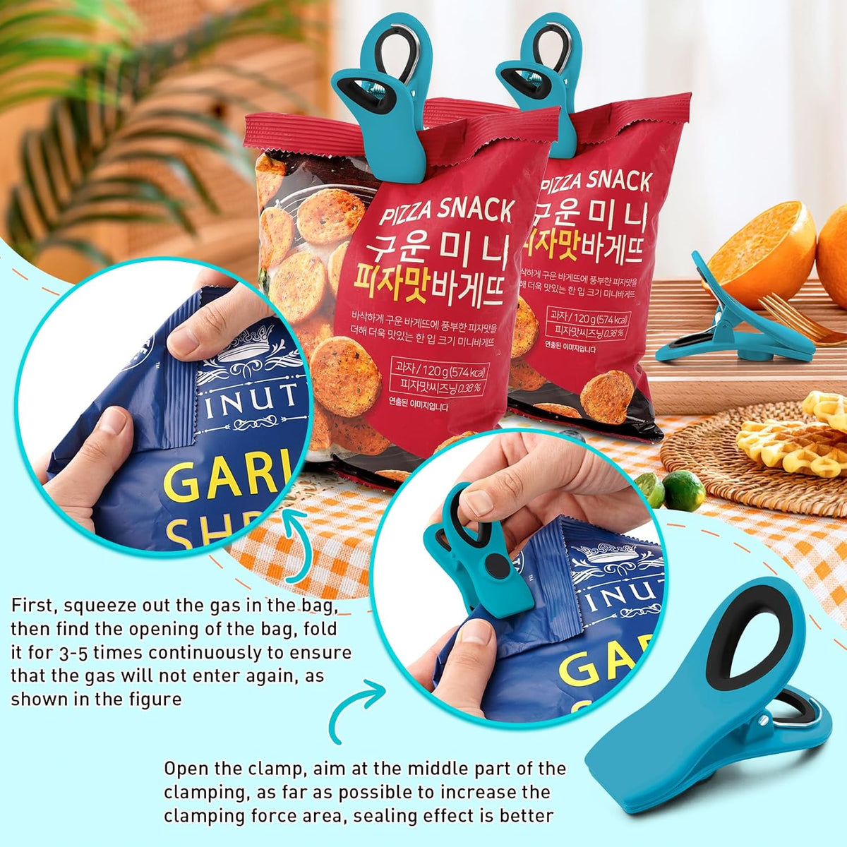 FINDMAG 12 Pack Chip Clips, Big Food Clips Blue Magnetic Clip, Magnetic Bag Clips with Airtight