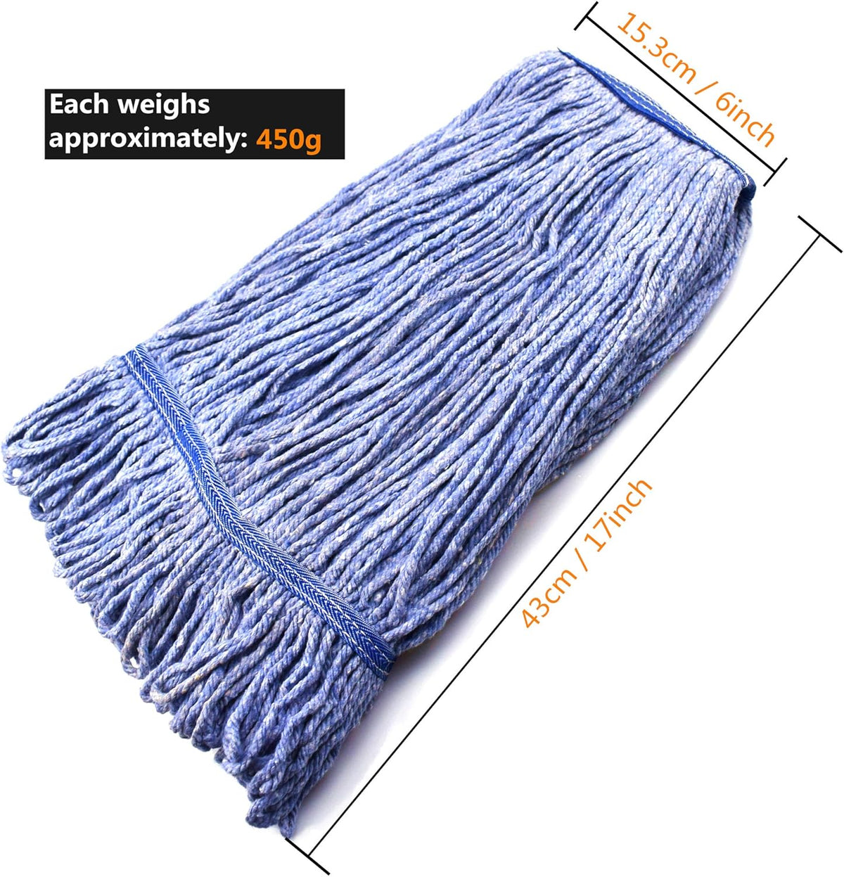 String Mop Heads Replacement Heavy Duty Commercial Grade Blue Cotton Looped End Wet Industrial