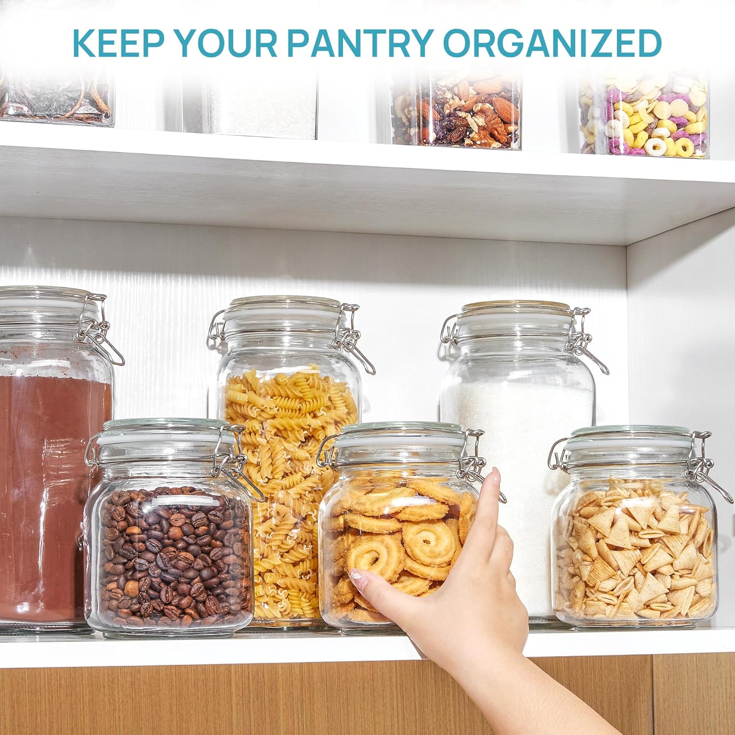 Vtopmart 78oz Glass Food Storage Jars with Airtight Clamp Lids, 3 Pack Large Kitchen Canisters for