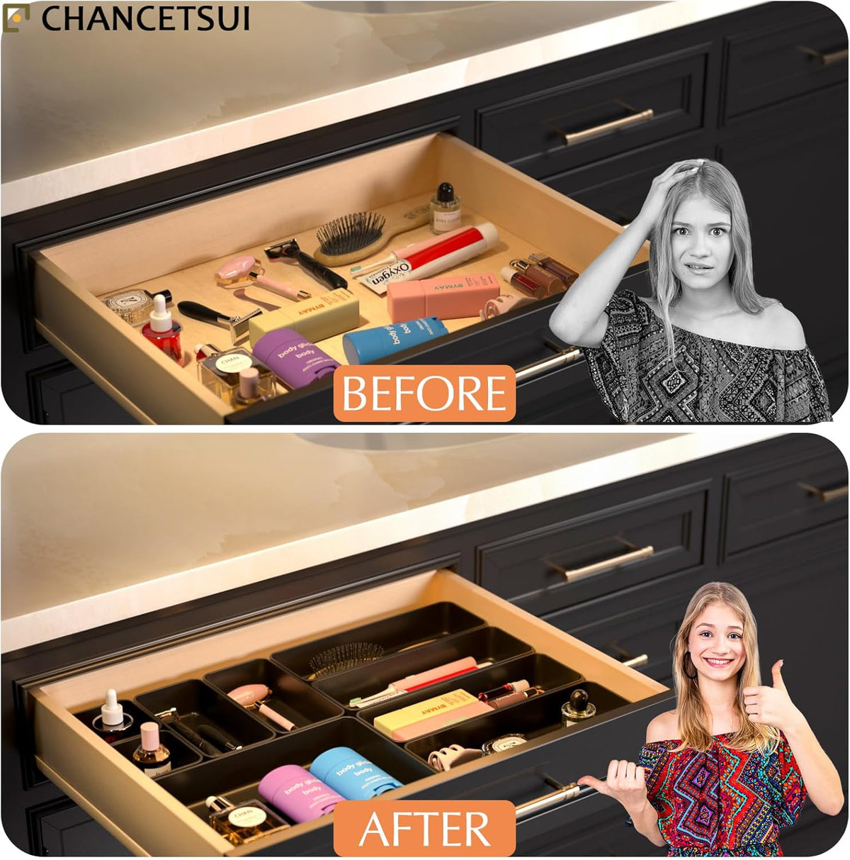 9 Pcs Stackable Drawer Organizer Trays Set, Multifunctional Stackable Storage Trays for Vanity
