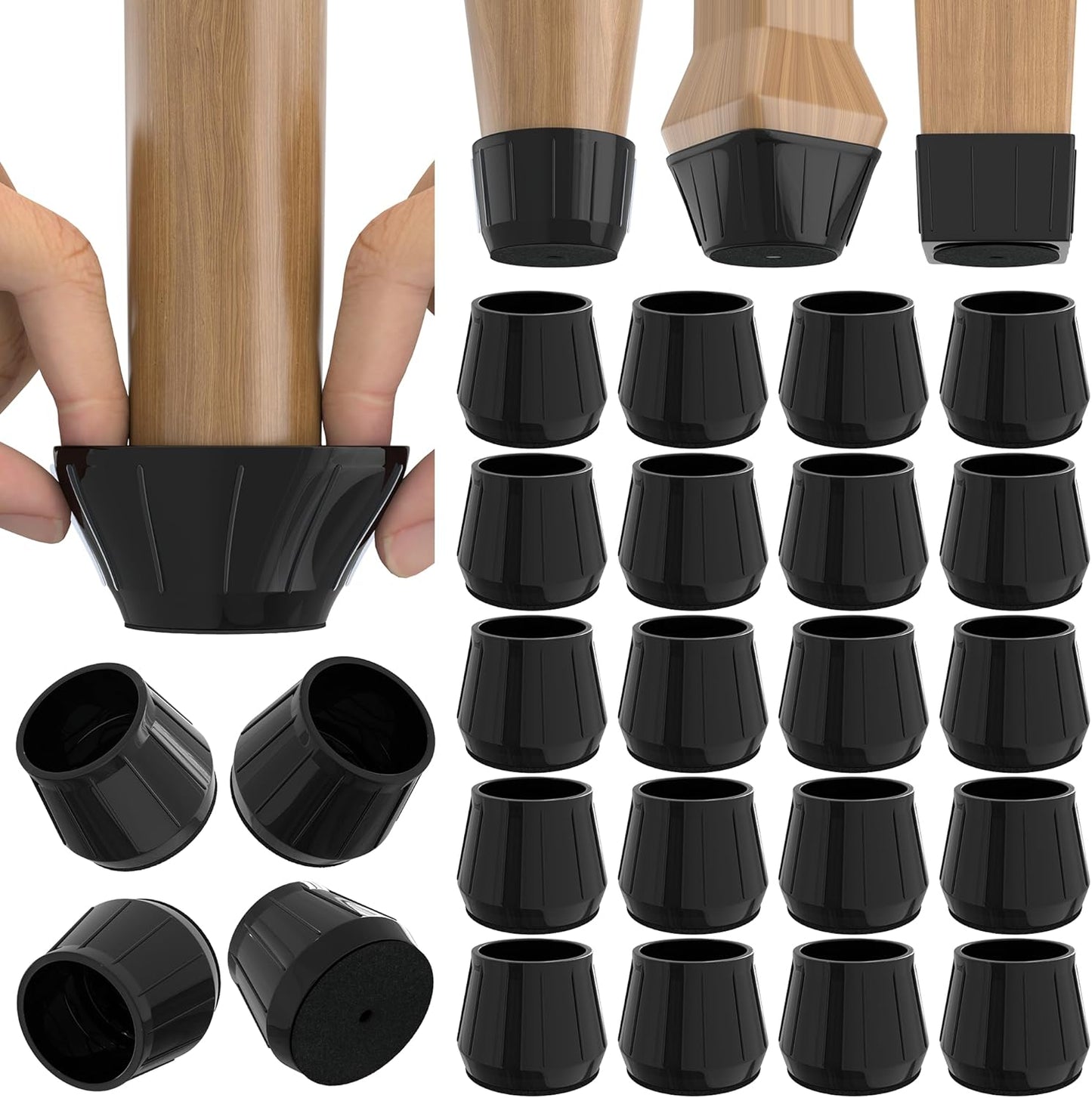 24PCS Silicone Chair Leg Floor Protectors for Hardwood Floors, Thicken Rubber Chair Leg Cap Covers