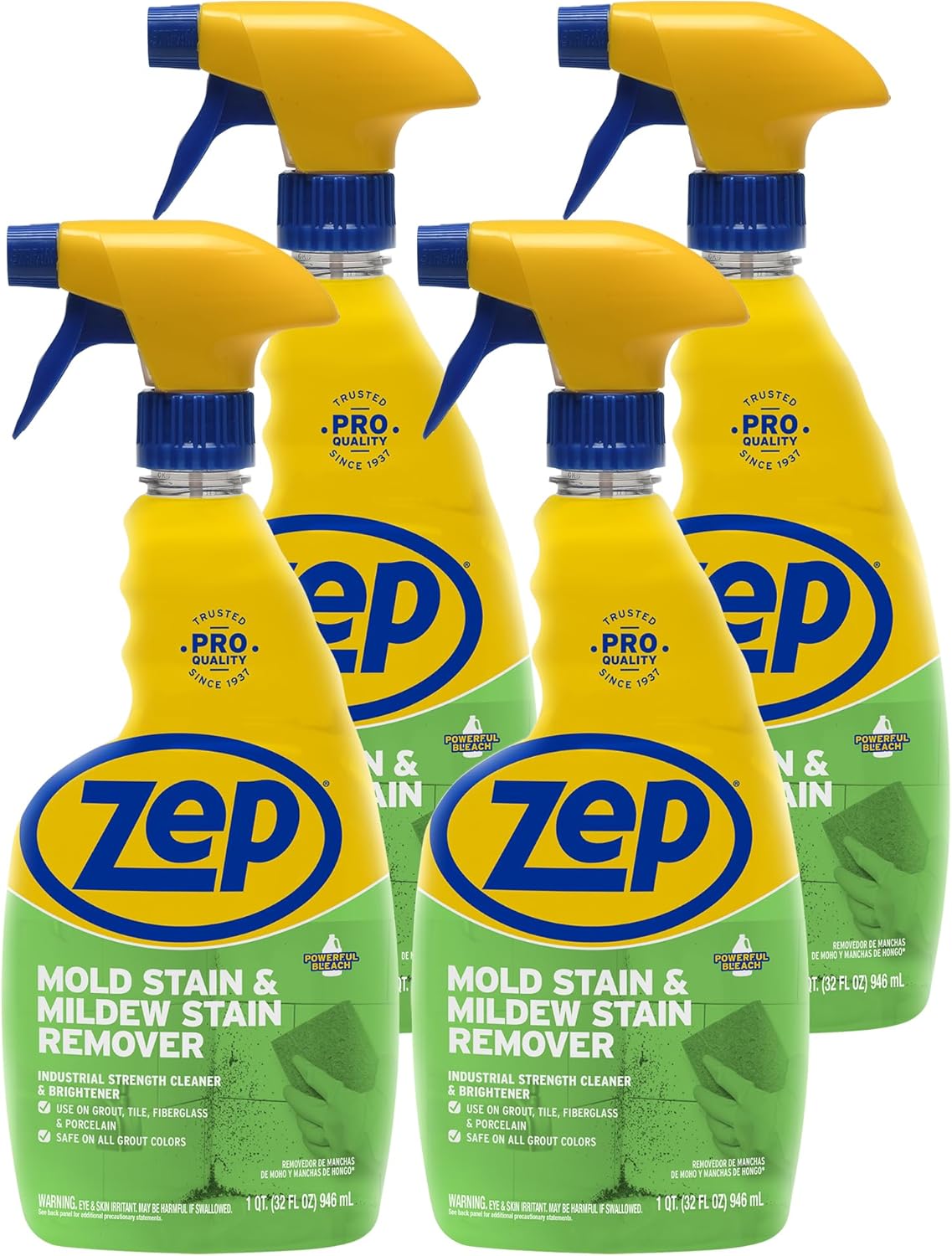 Zep Mold Stain and Mildew Stain Remover - 32 oz (Pack of 4) ZUMILDEW32 - Professional Strength No