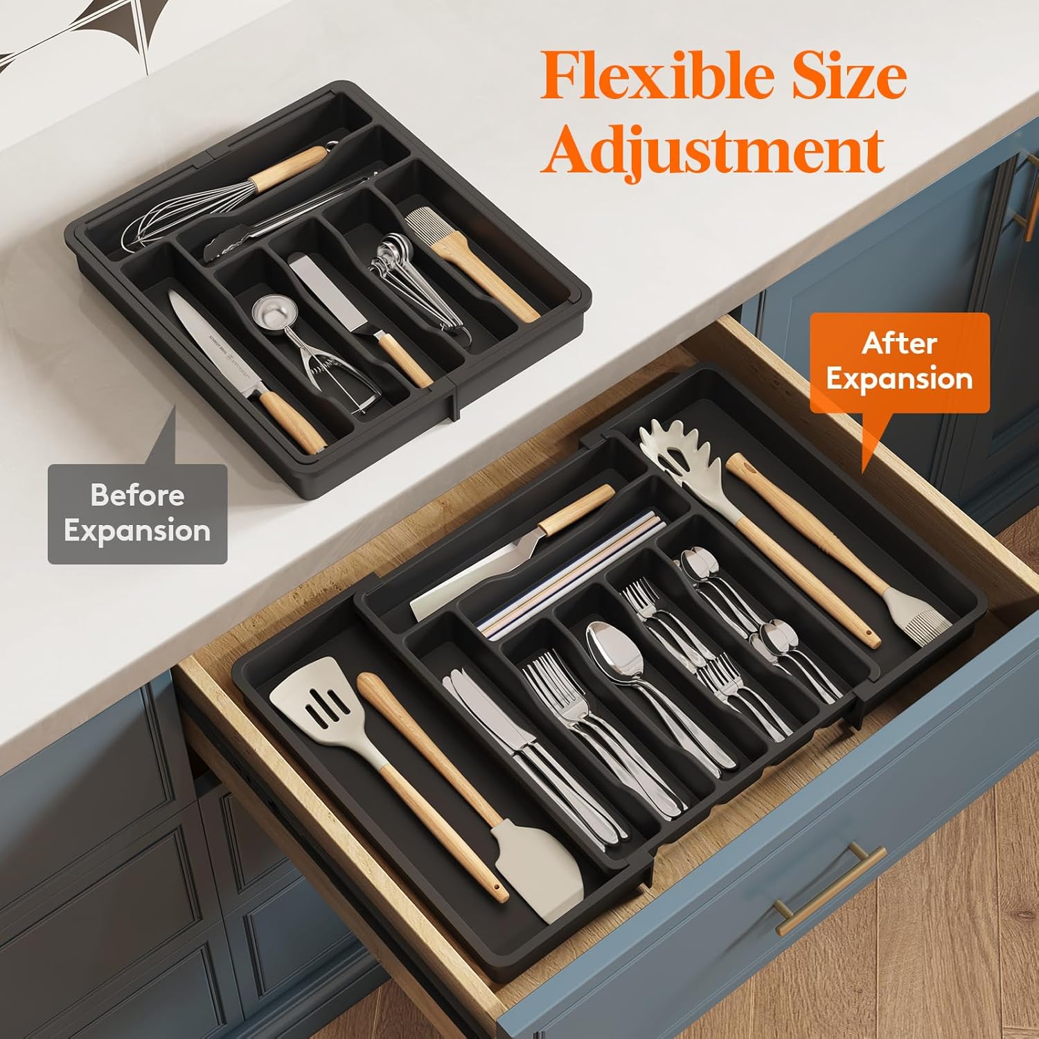 Lifewit Silverware Drawer Organizer, Expandable Utensil Organizer for Kitchen Drawers, Adjustable