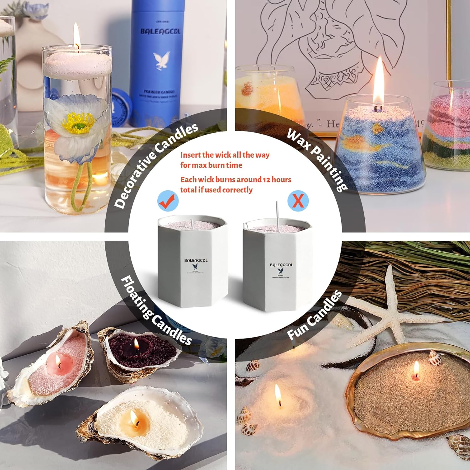 Rose Scented Pink Pearled Candle 18oz Luxury Sand Candle Granulated Wax - 30 Cotton Wicks – Wax for