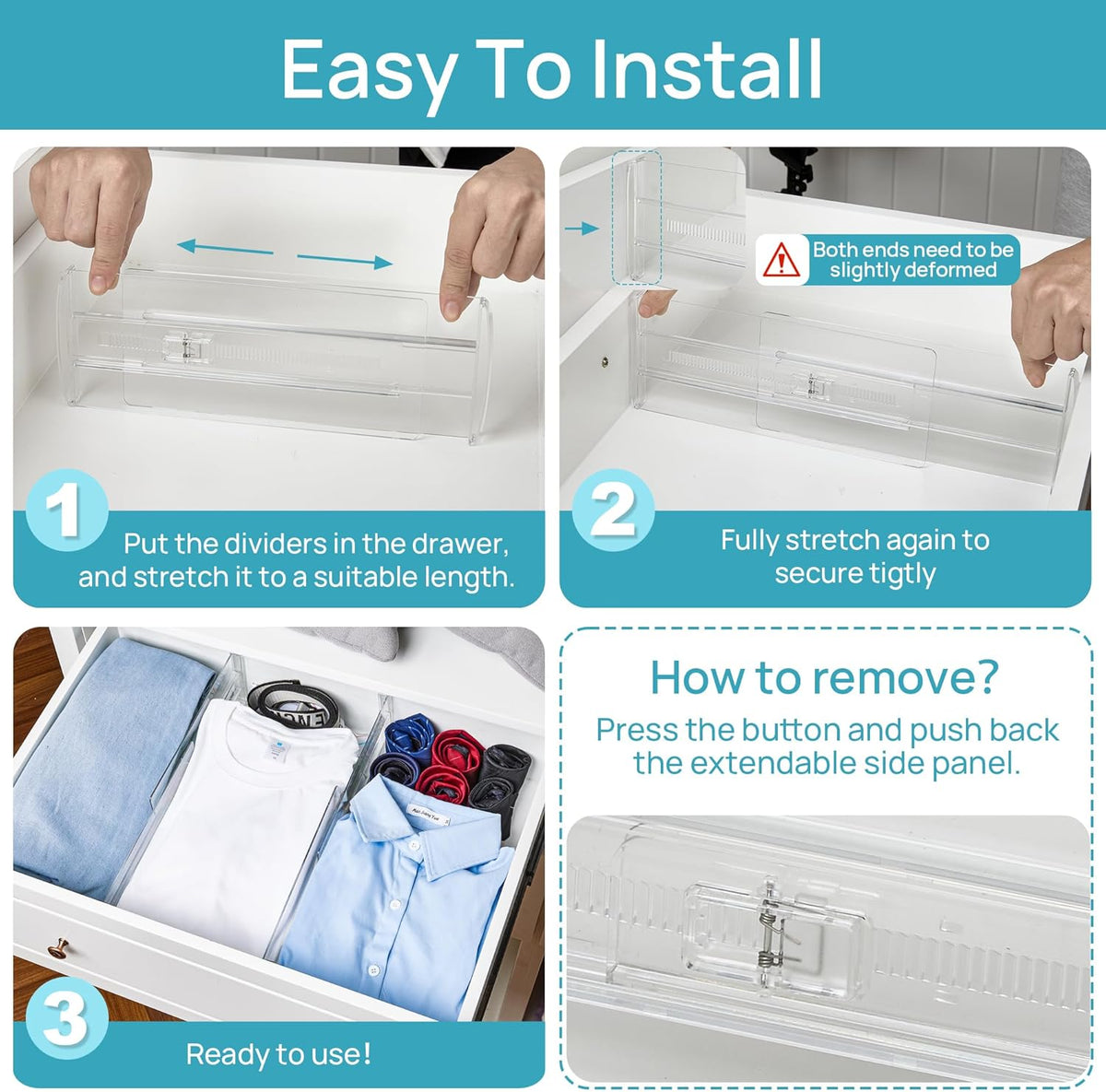 Vtopmart 12 Pack Drawer Dividers for Clothes, 4" High 10.2"-16.6" Adjustable Expandable Dresser