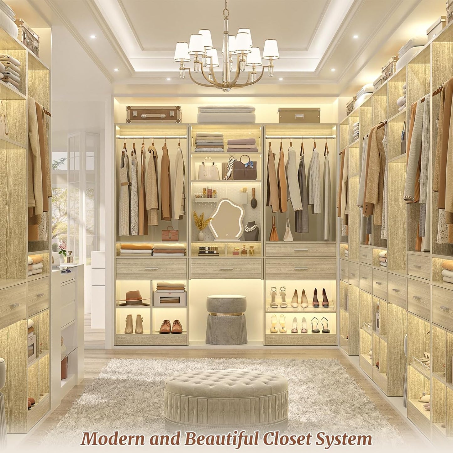 Unikito Freestanding Closet System with Wood Drawer and 4 Cubby Storage, Closet Organizer with