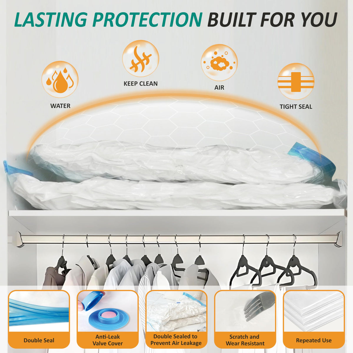 Cozy Essential Vacuum Storage Bags, 80% Compression Vacuum Seal Space Saver Plastic Packaging Bags