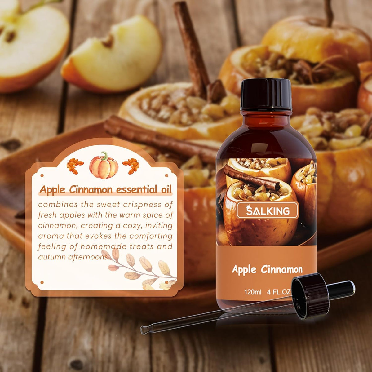 SALKING Apple Cinnamon Fragrance Oil, 120ml (4 Fl Oz) Premium Essential Oils for Diffuser, Candle