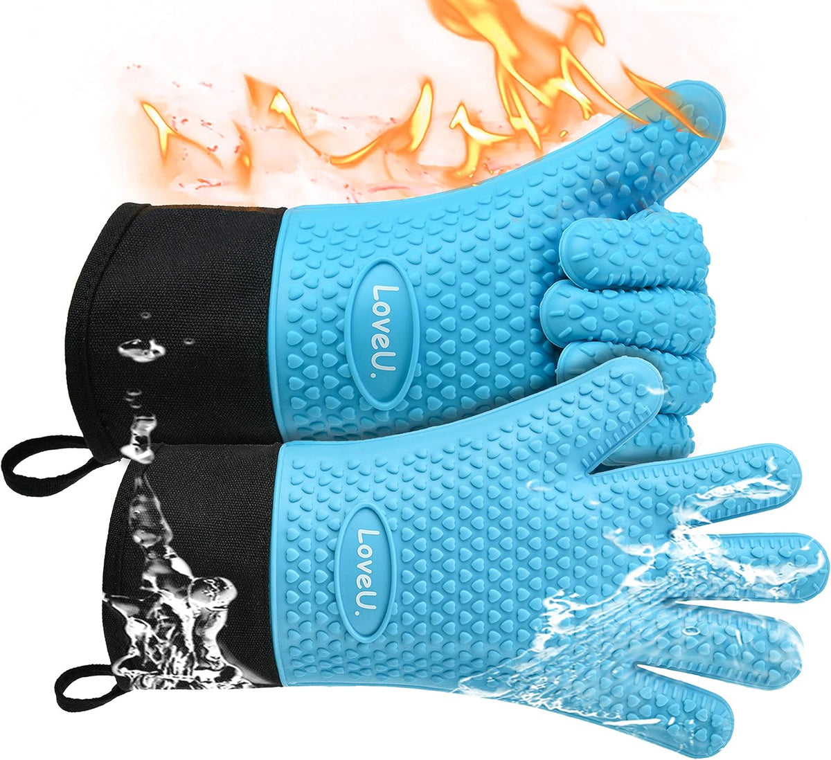 Kitchen Oven Gloves - Dual-Layer Heat Resistant Grilling Gloves, Silicone Oven Mitts with 5