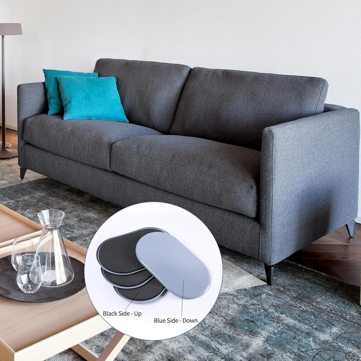 Reusable Large Furniture Movers Sliders for Carpet and Hardwood Floors-8 Pack 9-1/2" Oval Moving