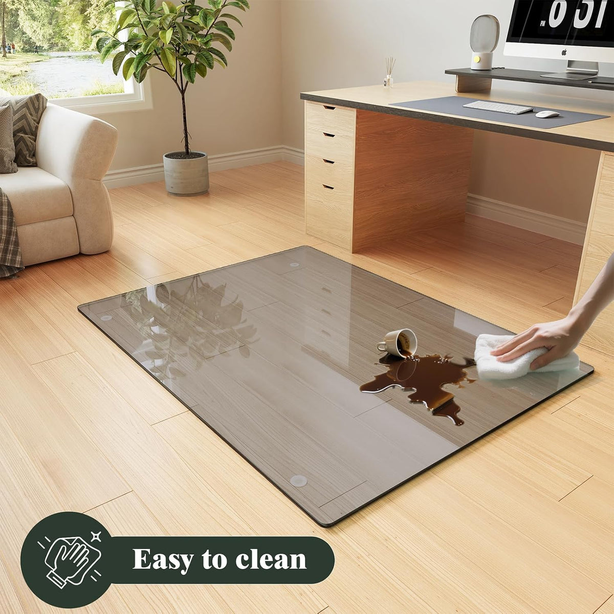 Koonmi Tempered Glass Chair Mat for Hardwood Floors & Carpets, 42" x 48“ Grey Heavy Duty Office