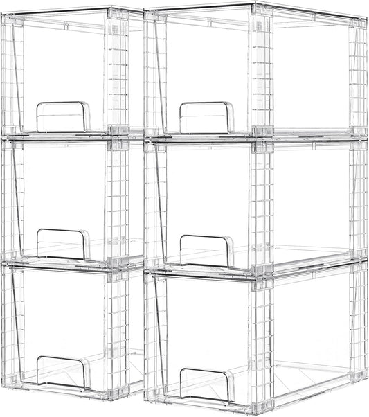 Vtopmart 6 Pack Large Stackable Storage Drawers,Easily Assemble Acrylic Bathroom Closet Undersink