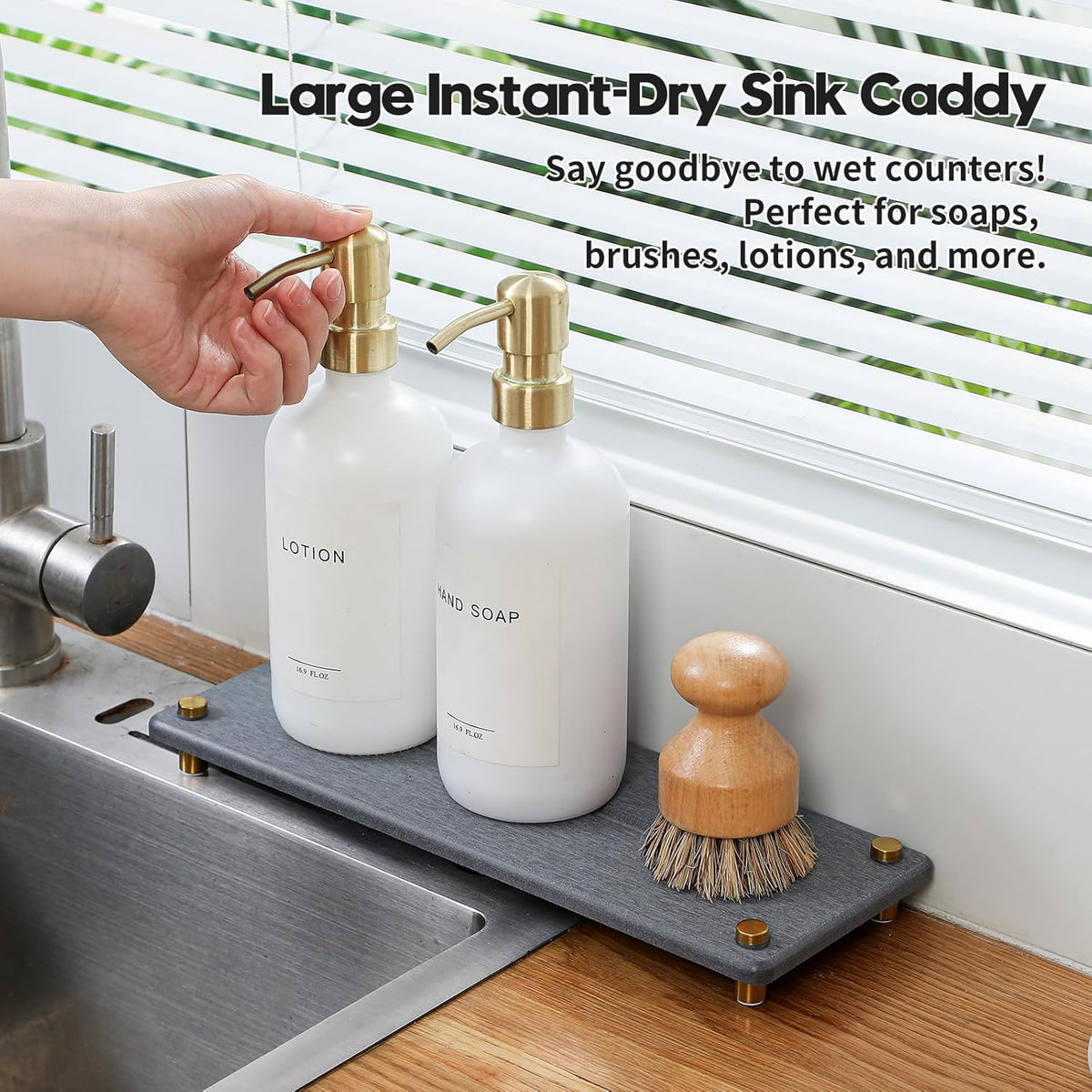 Kitchen Sink Caddy Water Absorbing Stone Drying Tray, Diatomite Bathroom Sink Organizer, Faucet