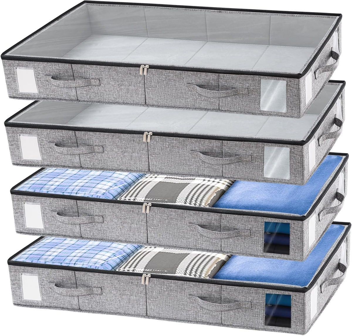 combocube 4 Pack Under Bed Storage Containers, Stackable Closet Organizers and Storage Bins with